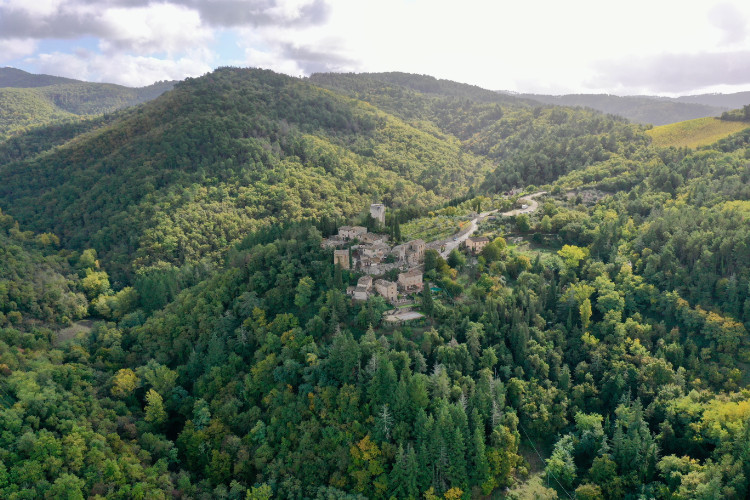 Landgut aus der Ferne von oben